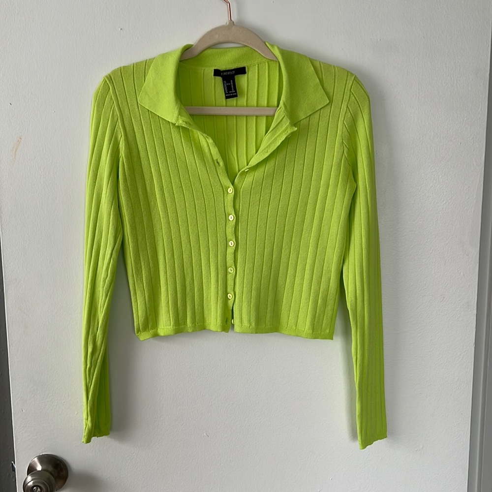 Lime green cropped button down cardigan
